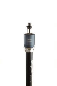 Top of articulating arm with threaded stud and adjustment collar, black metal