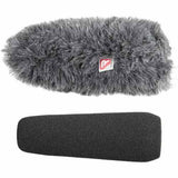 Protecție microfon shotgun: blană gri și burete negru, 15 cm