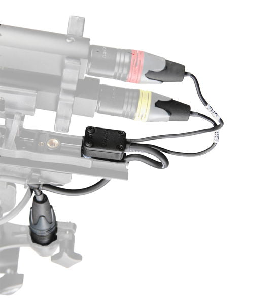 Connbox CB3 cable protector with two XLR connectors, close-up of wiring and sockets