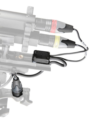 Connbox CB3 cable protector with two XLR connectors, close-up of wiring and sockets