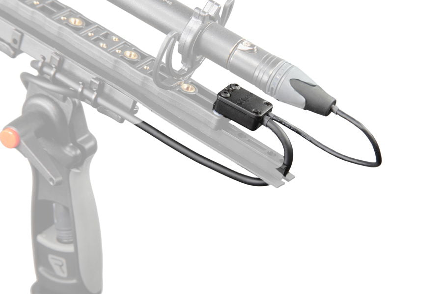 Connbox CB4 cable protection on camera rig, two cables exiting toward XLR end