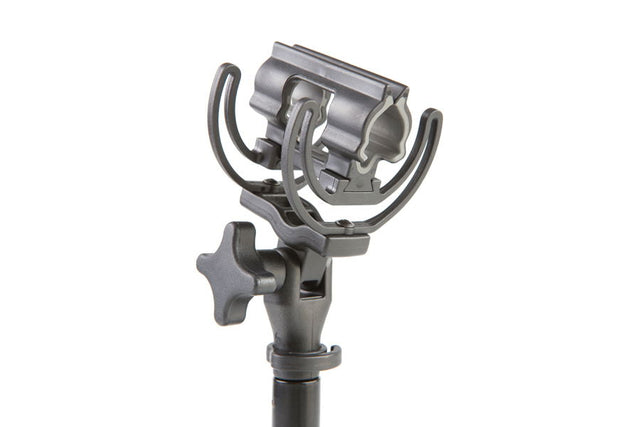 Suport microfon suspensie metalic gri cu prinderi laterale