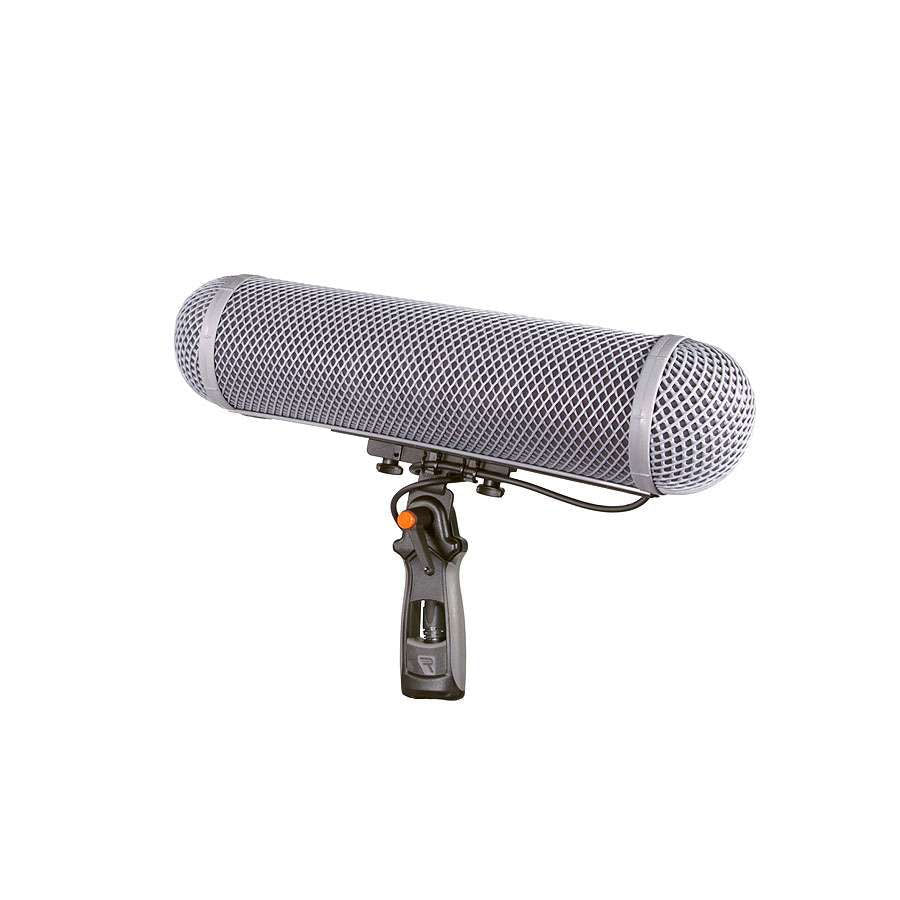 WS4 shotgun mic: gray mesh sleeve with shock mount and black handle