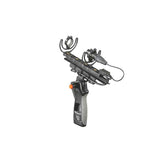 Shotgun mic wind mount assembly with orange clip accents and shock handle