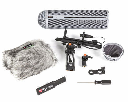 WS4 shotgun mic wind protection kit: mesh sleeve, fur windscreen, mounting parts