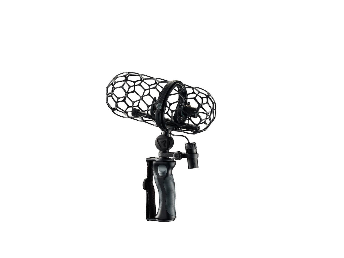 Microphone protection kit with black mesh windscreen and shock mount