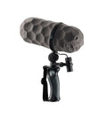 Microphone protection kit with gray foam windscreen and shock mount, for 122mm