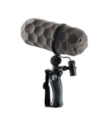 Microphone protection kit with gray foam windscreen and shock mount, for 122mm