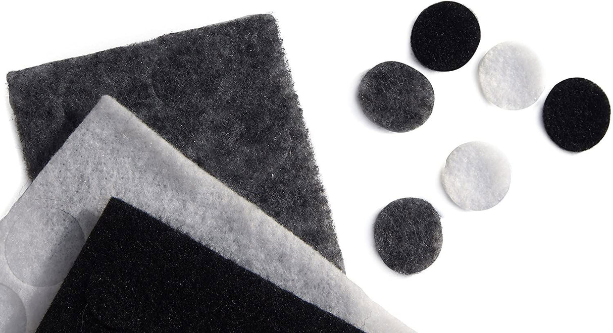 Assorted lavalier microphone covers, black, dark grey, and white circles