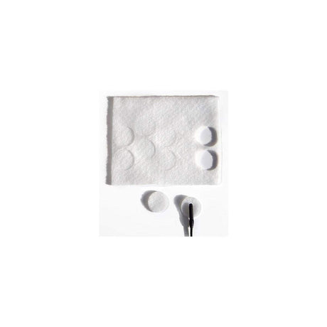 White round adhesive pads for lavalier microphone, with cable opening detail