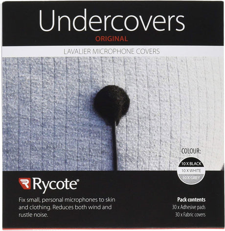 Lavalier microphone cover set box with black, white and grey undercover pads
