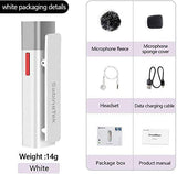 Bluetooth mic packaging with fleece and sponge mic covers, headset and charging cable
