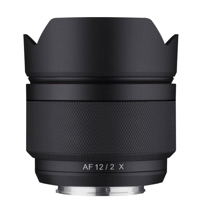 12mm f/2.0 AF lens for Fuji X, black barrel with AF 12/2 X text