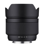 12mm f/2.0 AF lens for Fuji X, black barrel with AF 12/2 X text