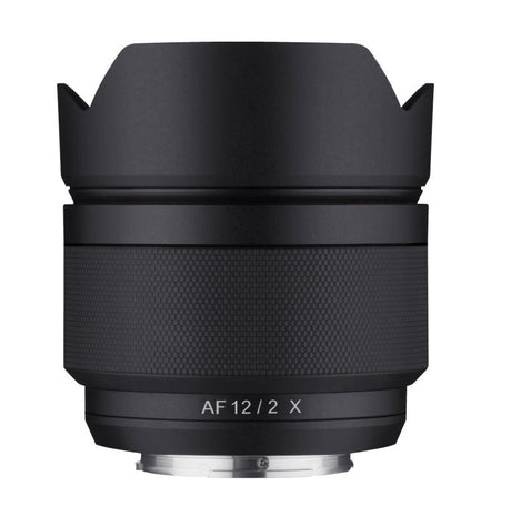 12mm f/2.0 AF lens for Fuji X, black barrel with AF 12/2 X text