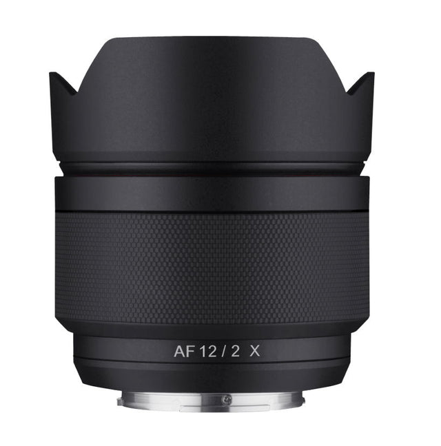 12mm f/2.0 AF lens for Fuji X, black barrel with AF 12/2 X text