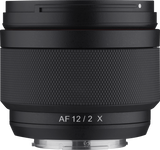 12mm f/2.0 AF lens, textured grip section and rear mount label AF 12/2 X