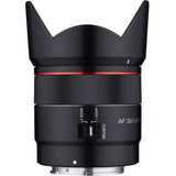 Black lens barrel with grip lines and AF 35/1.8 FE text, rear mount area visible