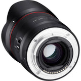 Rear mount side of black lens with silver electrical contacts and AF 35/1.8 FE markings