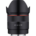 Black Samyang AF 35mm f/1.8 FE autofocus lens for Sony E, front mount area visible