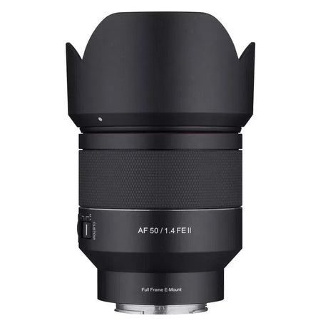 Samyang 50mm f/1.4 AF lens with Full Frame E-mount markings, black body