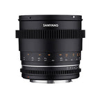 Black 85mm T1.5 VDSLR MK2 lens front view with aperture scale and ridges