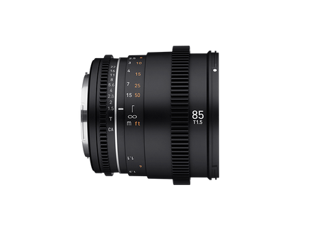 85mm T1.5 VDSLR MK2 side view with distance and focal length markings