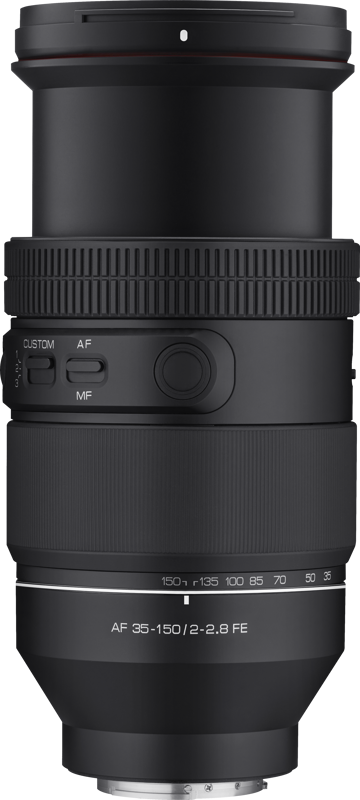 AF 35-150mm F2-2.8 FE lens rear end with mount hardware and grip texture