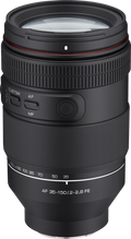 AF 35-150mm F2-2.8 FE camera zoom lens with front glass and textured grip