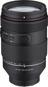 AF 35-150mm F2-2.8 FE camera zoom lens with front glass and textured grip