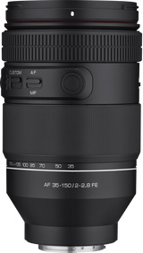 AF 35-150mm F2-2.8 FE lens showing control dial area and engraved distance marks