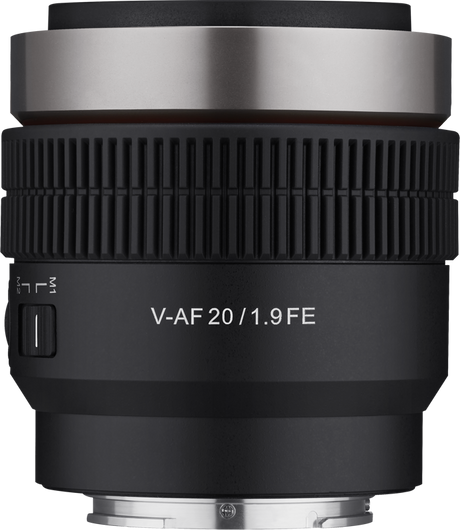 V-AF 20/1.9 FE lens front housing with side controls and ridged ring