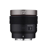 V-AF 24mm T1.9 FE lens front view showing 24 T1.9 marking and control labels