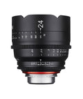 Black 24mm T1.5 MFT cine lens front with distance and aperture scale markings
