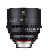 Samyang Xeen 85mm T1.5 MFT lens, front with aperture and distance scale rings