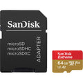 Black microSD adapter with 64GB V30 microSD card