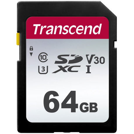 64GB SDXC UHS-I V30 memory card, Class 10, black card with 300S label