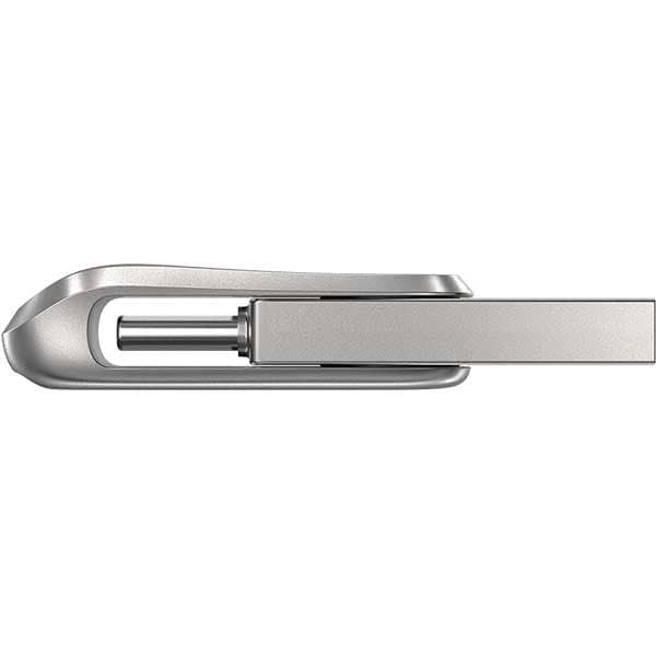 Side view of silver dual USB drive showing Type-C and USB-A ports