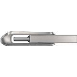 Side view of silver dual USB drive showing Type-C and USB-A ports