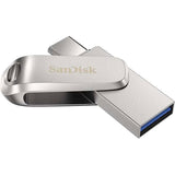 Silver dual USB drive with Type-C plug and USB-A connector folded out