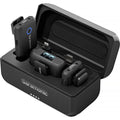 Open charging case with two wireless transmitters and one wireless receiver unit