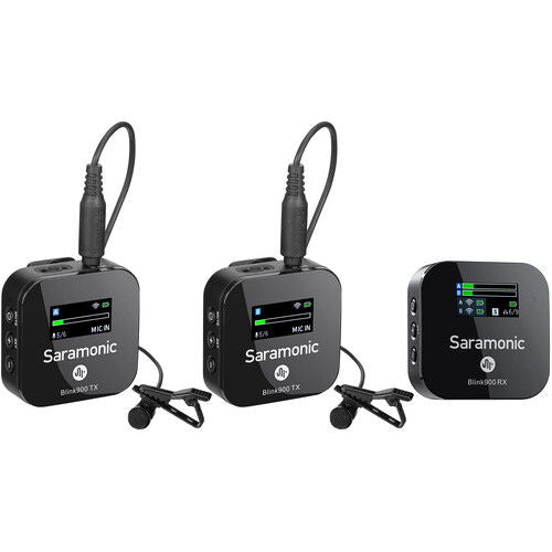 Wireless 2-person microphone set: two transmitters with clip-on mics