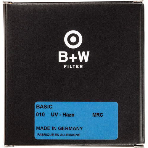 B+W BASIC 010 UV-haze MRC filter box, made in Germany label