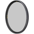 Black polarizing camera lens filter with textured rim, side engraving visible