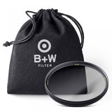 Polarizing filter with black drawstring pouch, filter ring partly visible