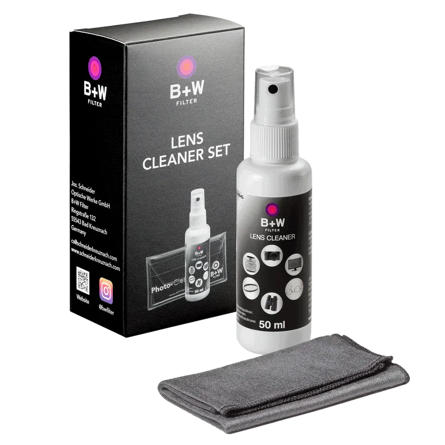 Kit B+W pentru curățarea lentilelor: spray 50 ml și lavetă microfibră