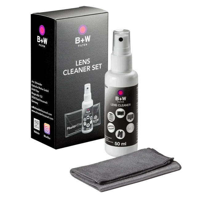 Kit B+W pentru curățarea lentilelor: spray 50 ml și lavetă microfibră