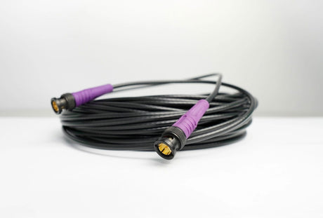 Cablu mini RG-59 BNC la BNC, 30 m, conectori BNC cu mufe negre și capete mov