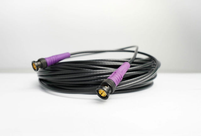 Cablu mini RG-59 BNC la BNC, 30 m, conectori BNC cu mufe negre și capete mov