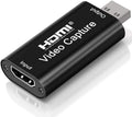 Black HDMI to USB 3.0 video capture device with USB connector and HDMI input port